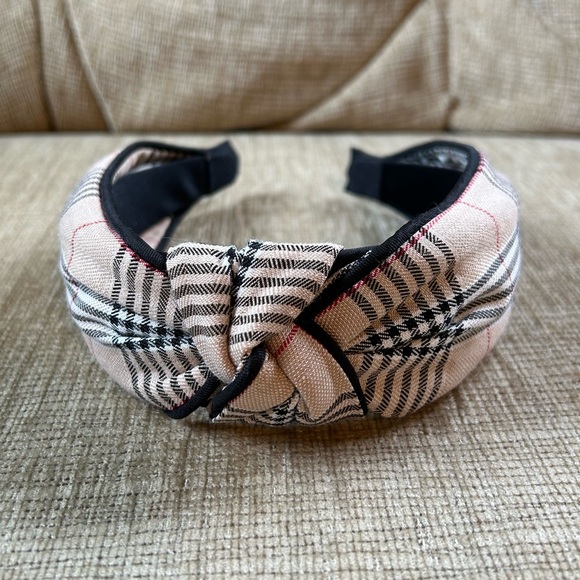 Plaid White, Black, Tan & Red Headband - Picture 3 of 8